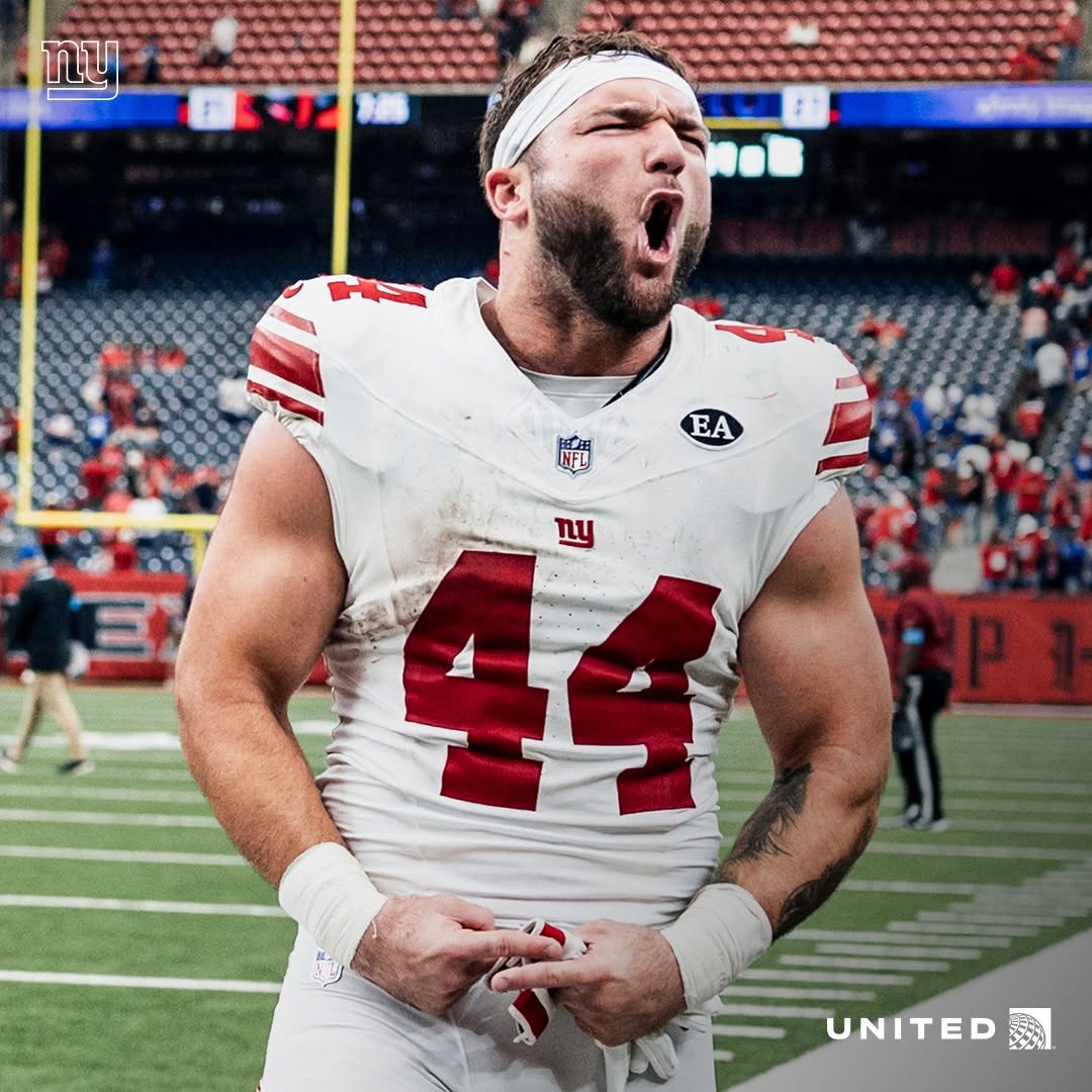 Cam Skattebo celebrates on the field after the New York Giants' overtime win over the Houston Texans