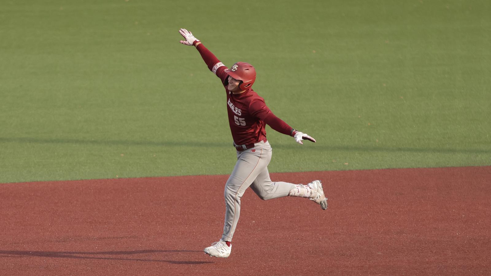 A Boston College player rounds the bases during the Eagles' fall exhibition doubleheader against Hofstra.