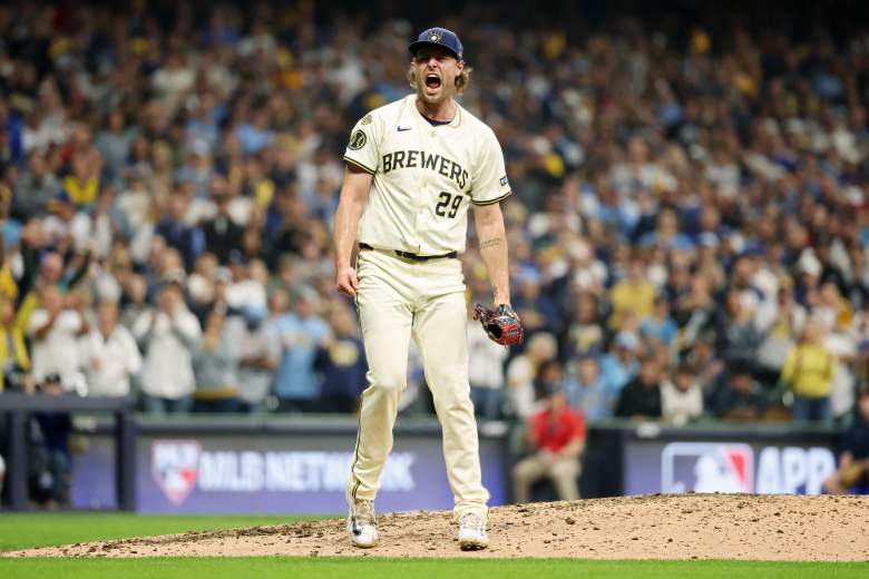 A Milwaukee Brewers pitcher during the 2026 NLCS