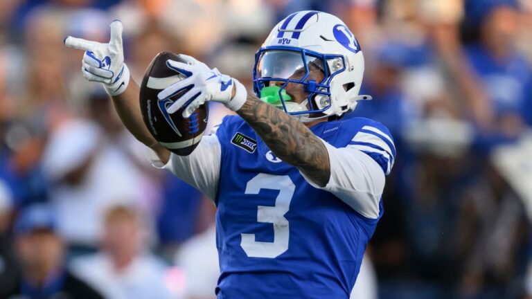 BYU wide receiver Kyler Kasper in action against Notre Dame.