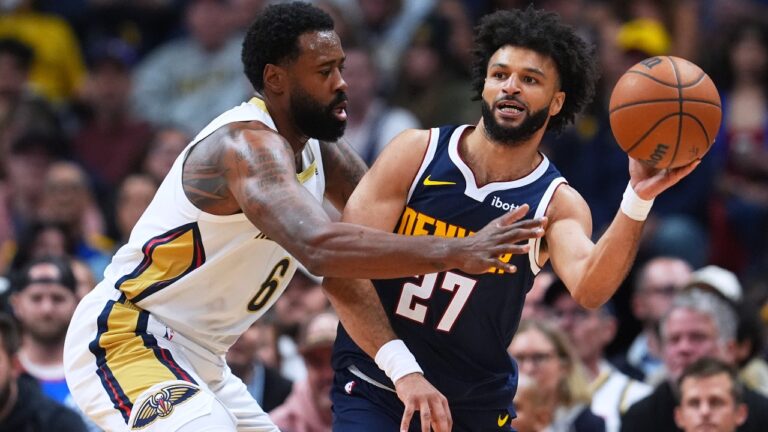Denver Nuggets guard Jamal Murray passes against the New Orleans Pelicans on Oct. 24, 2026