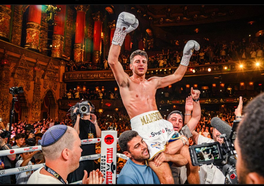 Jonny Mansour celebrates his knockout win at Fox Theatre in Detroit