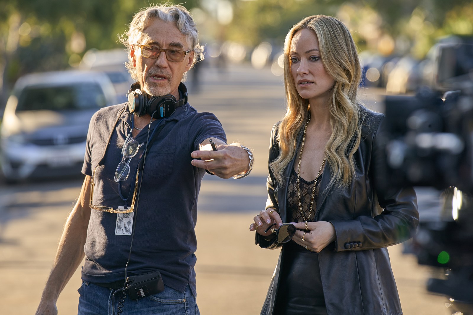 Director Tony Gilroy on the set of Behemoth! with Olivia Wilde