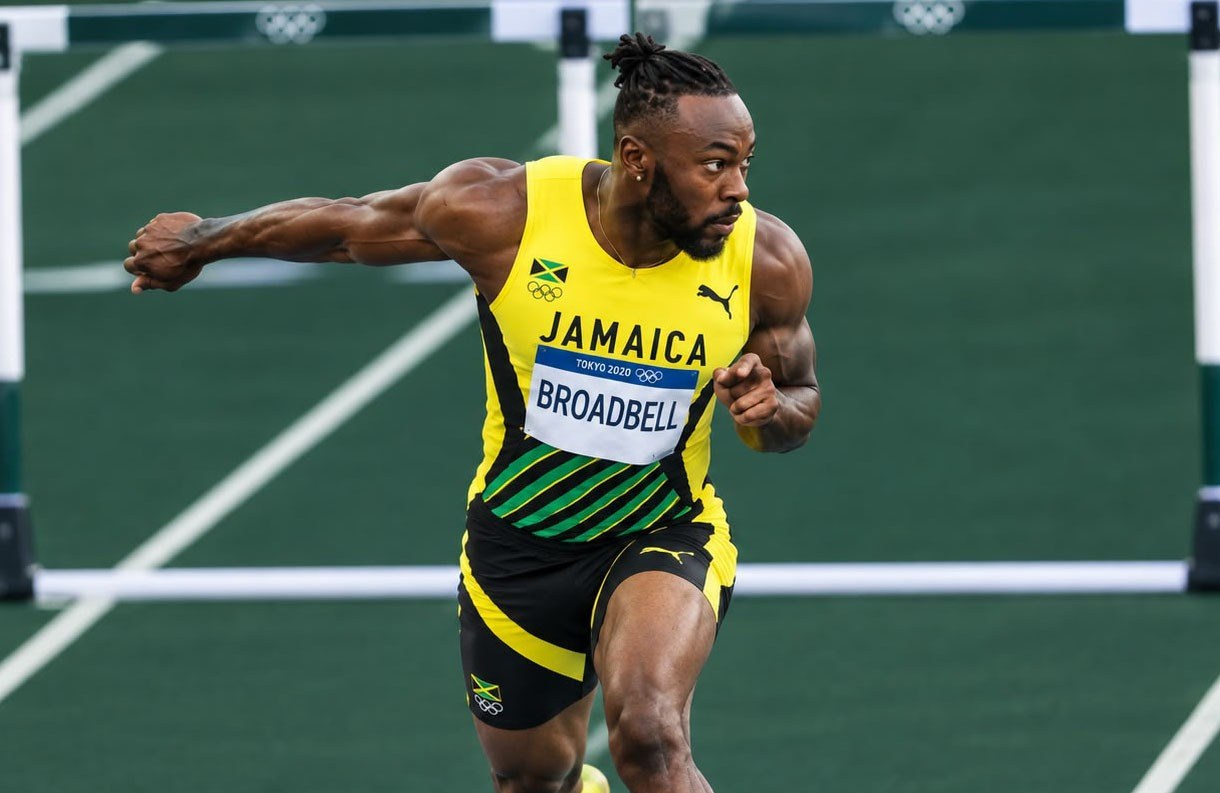 Rasheed Broadbell racing over the hurdles
