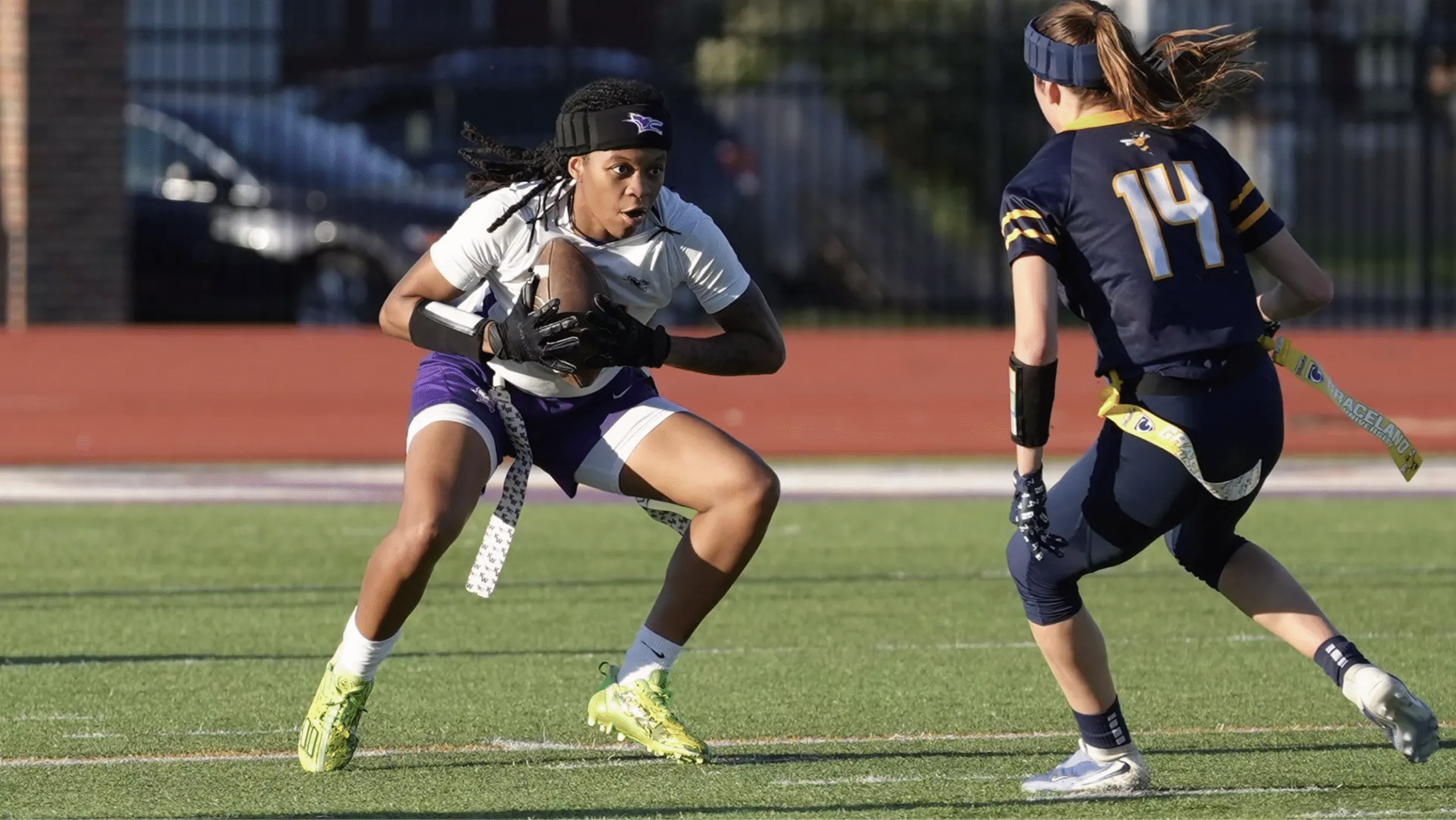 Kansas Wesleyan in action during its run to a third-place finish at the NAIA Flag Football Invitational.