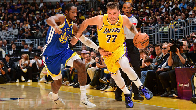 Luka Doncic and the Lakers in action against the Warriors on Oct. 21, 2026