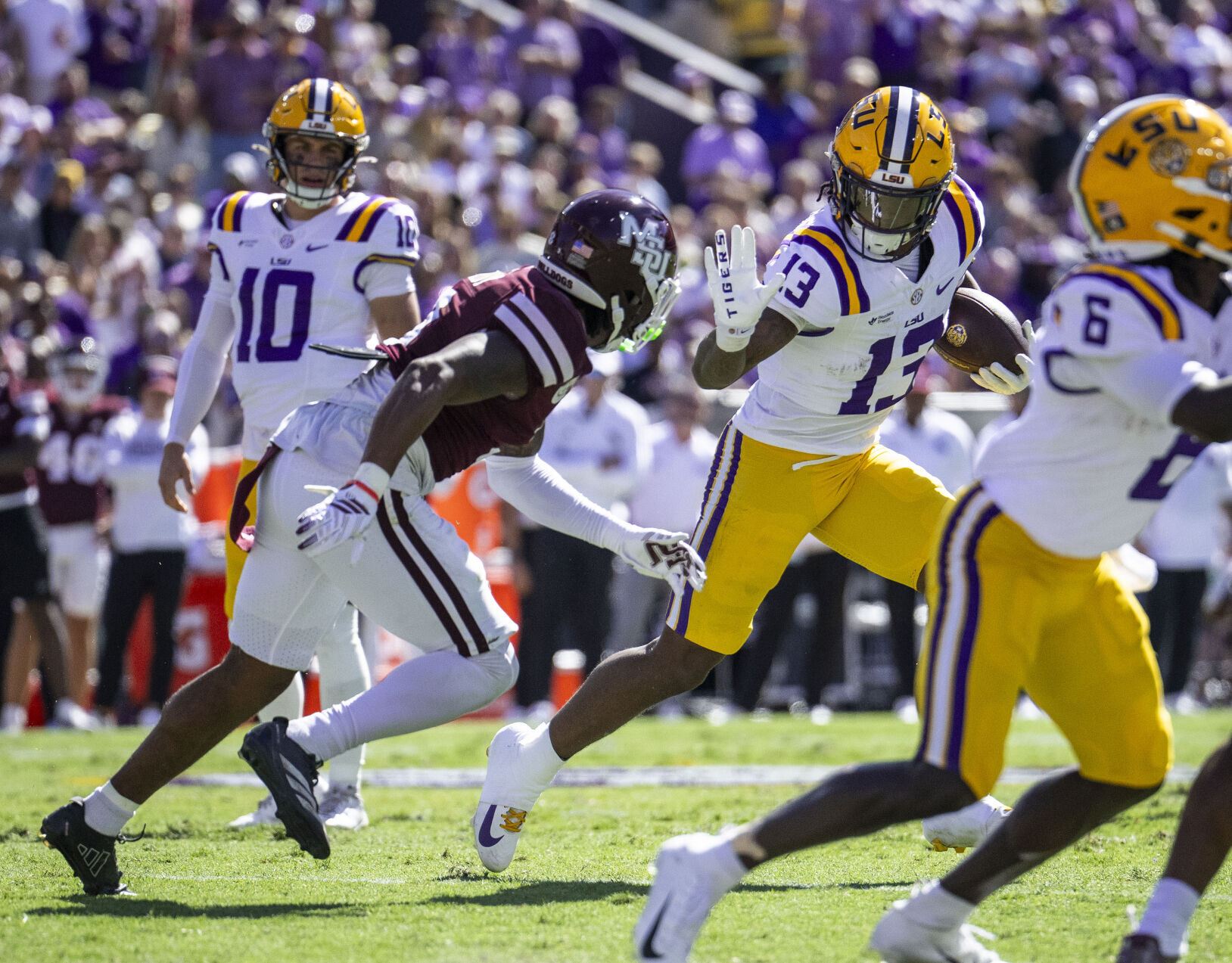 LSU running back Dilin Jones carries the ball against Mississippi State in Baton Rouge.