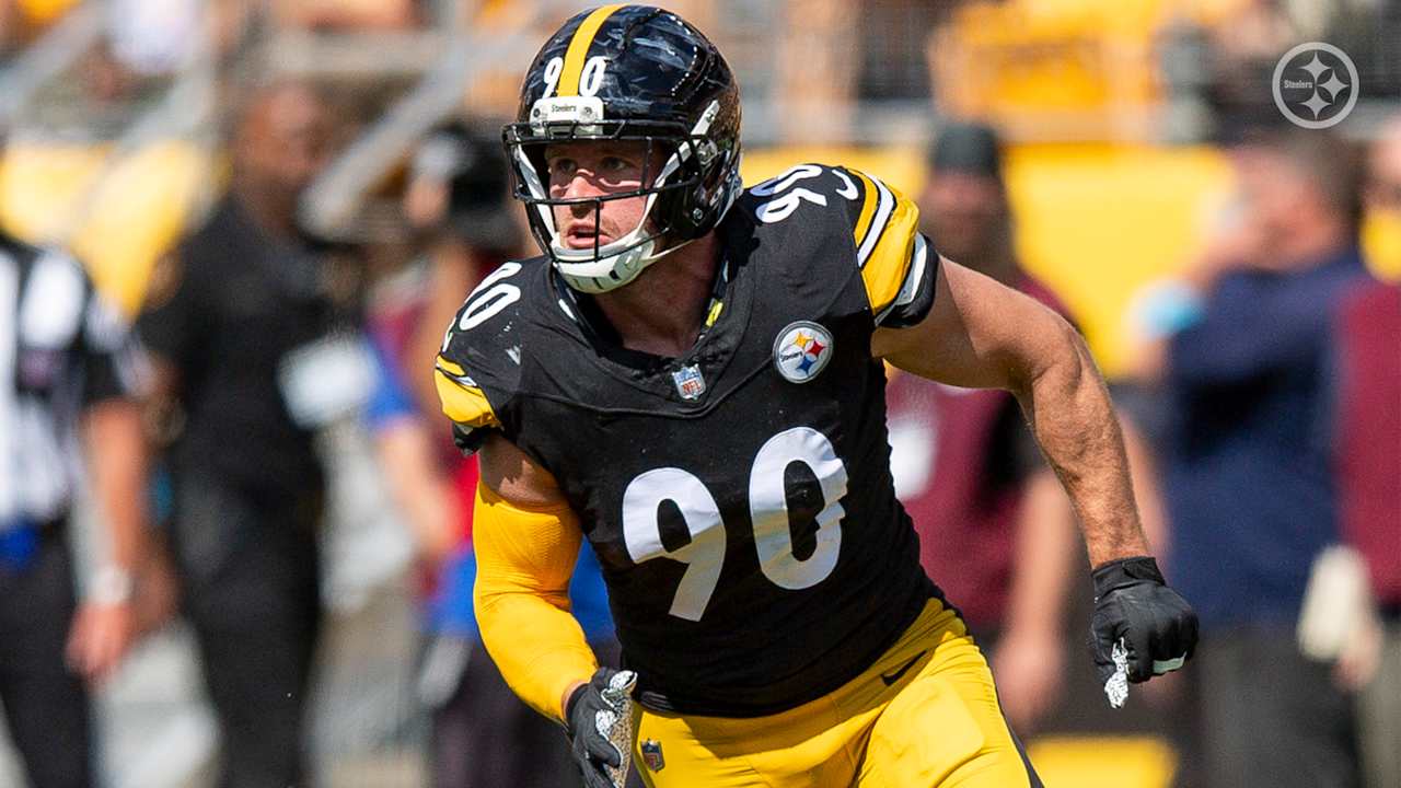 Pittsburgh Steelers linebacker T.J. Watt in his black and gold uniform during a game.