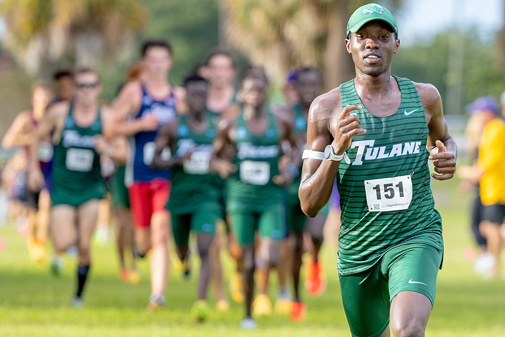 Tulane's Silas Kiptanui winning the men's race at Pre-Nationals