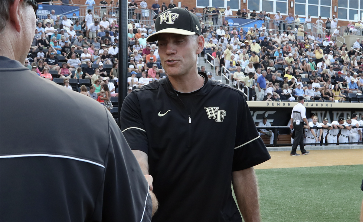 Wake Forest head baseball coach Tom Walter on the field at David F. Couch Ballpark.