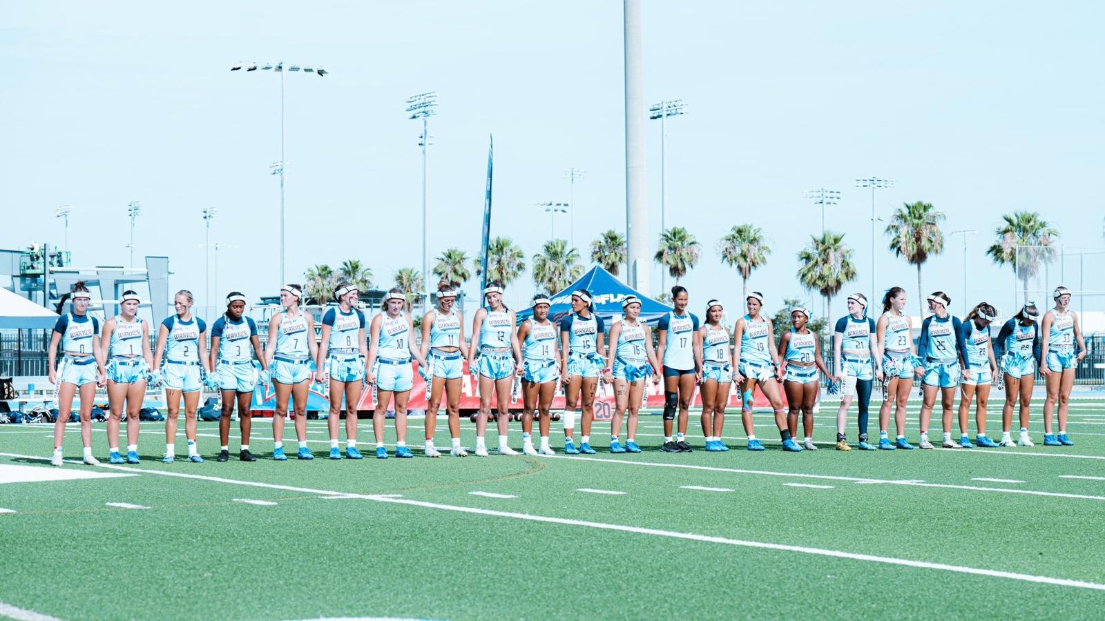 The Warner Royals line up at IMG Academy in Bradenton, Florida, home of the NAIA Flag Football Invitational.