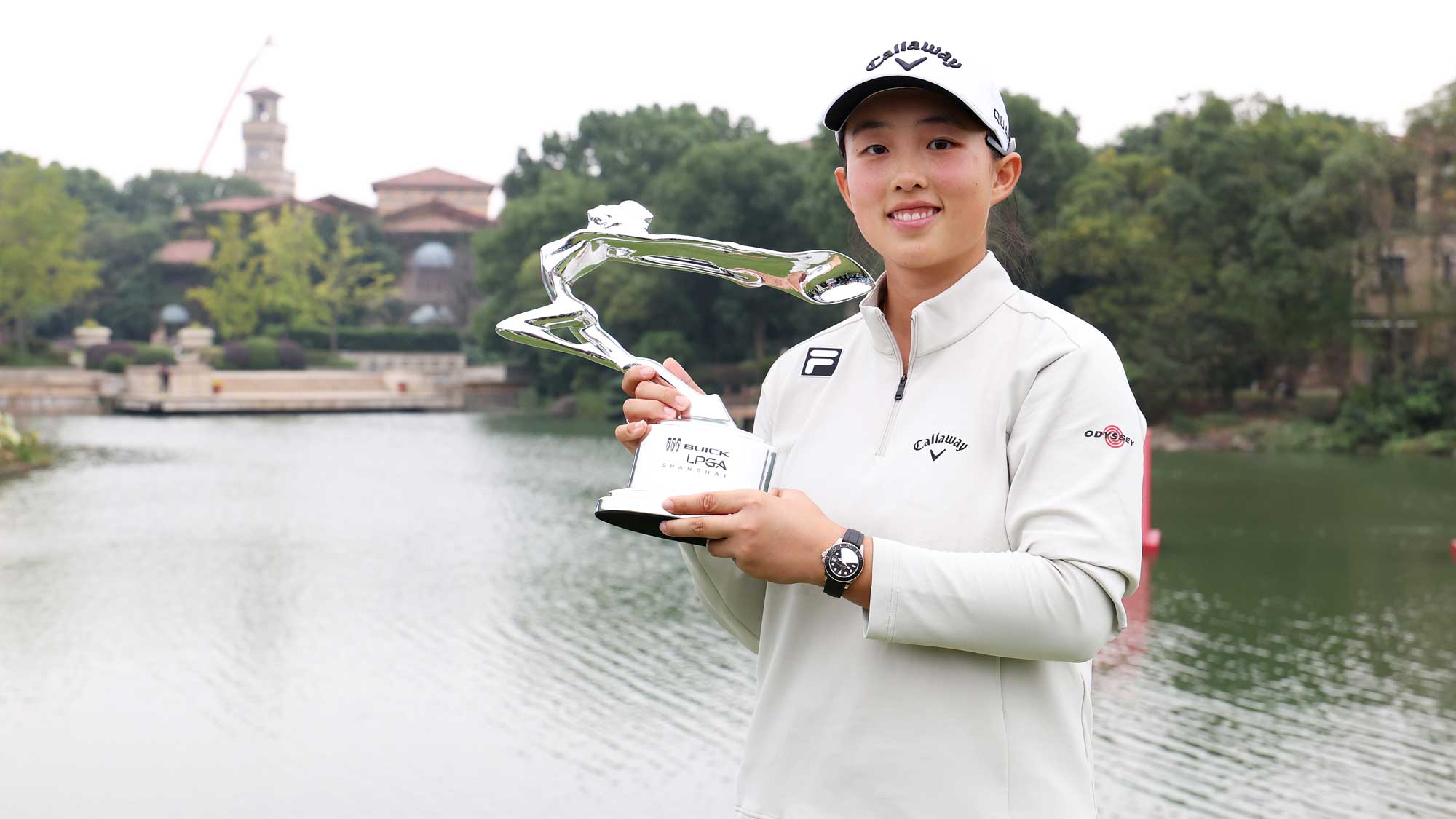 Ruoning Yin poses with the winner's trophy after winning the Buick LPGA Shanghai at Sheshan Golf Club. (Photo: LPGA)